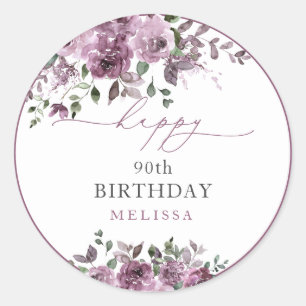 Elegant Modern Purple Roses Any Age Birthday Classic Round Sticker