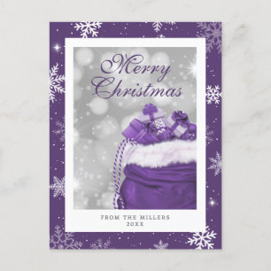 Elegant Modern Purple Snowflake Merry Christmas Holiday Postcard