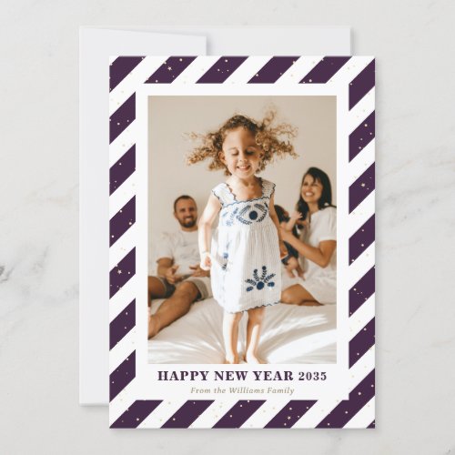Elegant Modern Purple Stripes Photo New Year Card