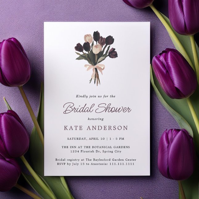 Elegant Modern Purple Tulips Floral Bridal Shower Invitation (Creator Uploaded)
