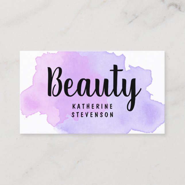 Elegant modern purple & violet watercolor beauty business card (Front)