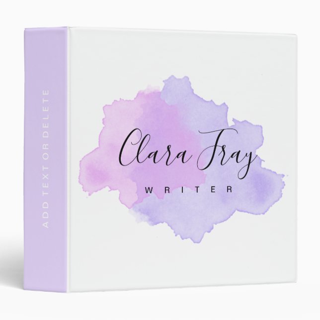 Elegant modern purple & violet watercolor writer 3 ring binder (Front/Spine)