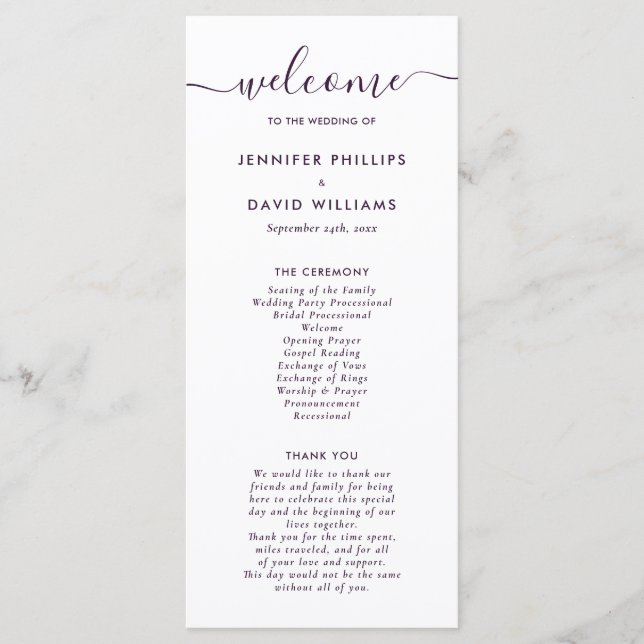 Elegant Modern Purple Wedding Program (Front)
