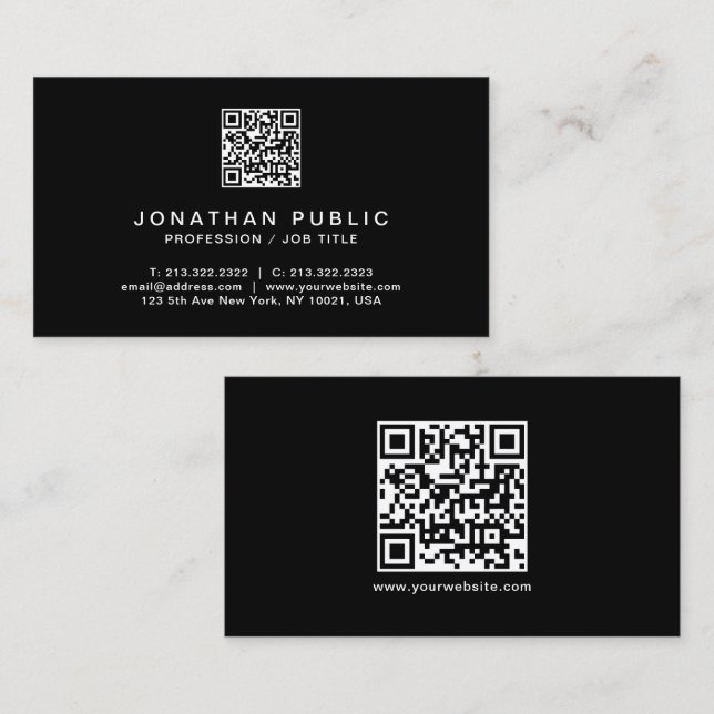Elegant Modern QR Code Black & White Professional Business Card (Front/Back)