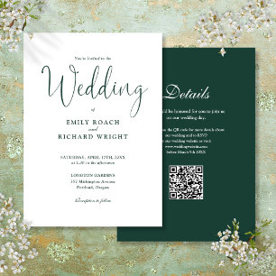 Elegant Modern QR Code Emerald Green Wedding Invitation