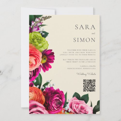 elegant modern QR code floral wedding Invitation