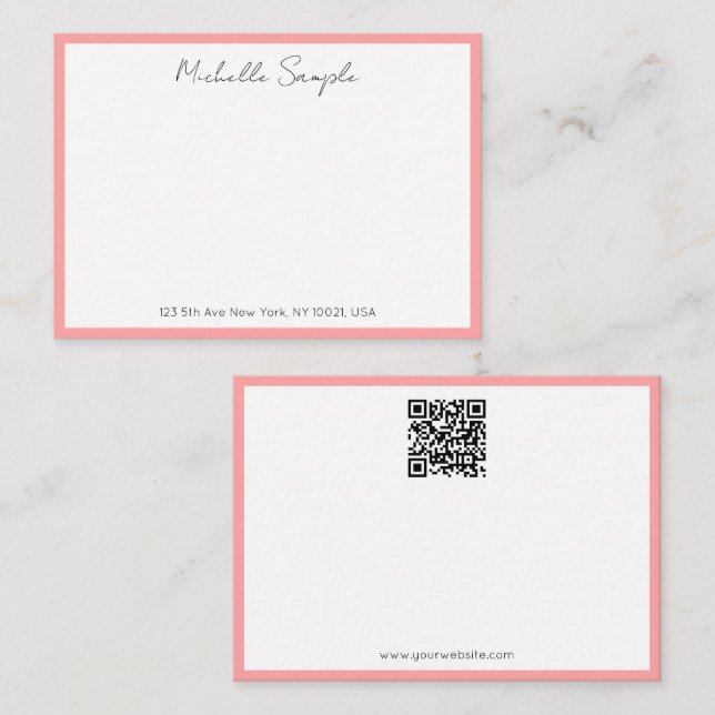 Elegant Modern QR Code Typography Script Name Note Card (Front/Back)