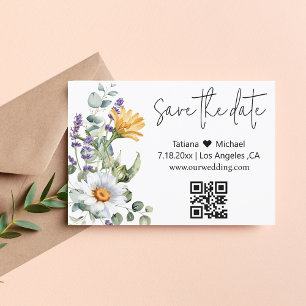 elegant modern qr code watercolor wildflowers save the date