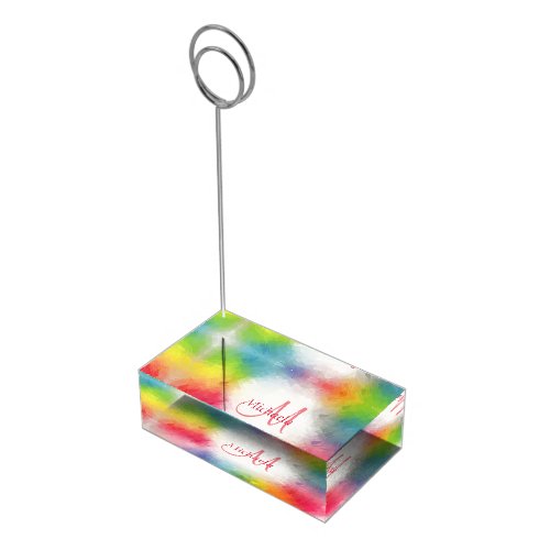 Elegant Modern Rainbow Colorful Monogram Template Place Card Holder