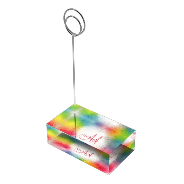 Elegant Modern Rainbow Colorful Monogram Template Place Card Holder (Corner)