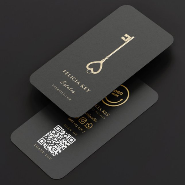 Elegant Modern Realtor Dark Grey Gold Real Estate Business Card (Elegant Modern Realtor Real Estate Agent Business Card
)