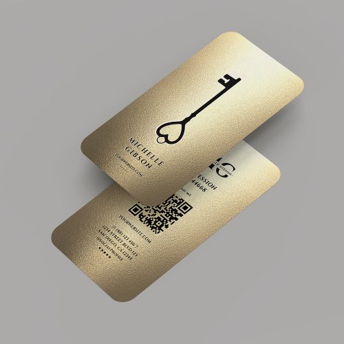 Elegant Modern Realtor Gold Black Key Monogram Business Card