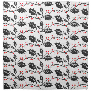 Elegant Modern Red and Black Holly Pattern Cloth Napkin