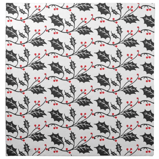 Elegant Modern Red and Black Holly Pattern Cloth Napkin (Front)