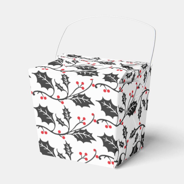 Elegant Modern Red and Black Holly Pattern Favor Boxes (Front Side)