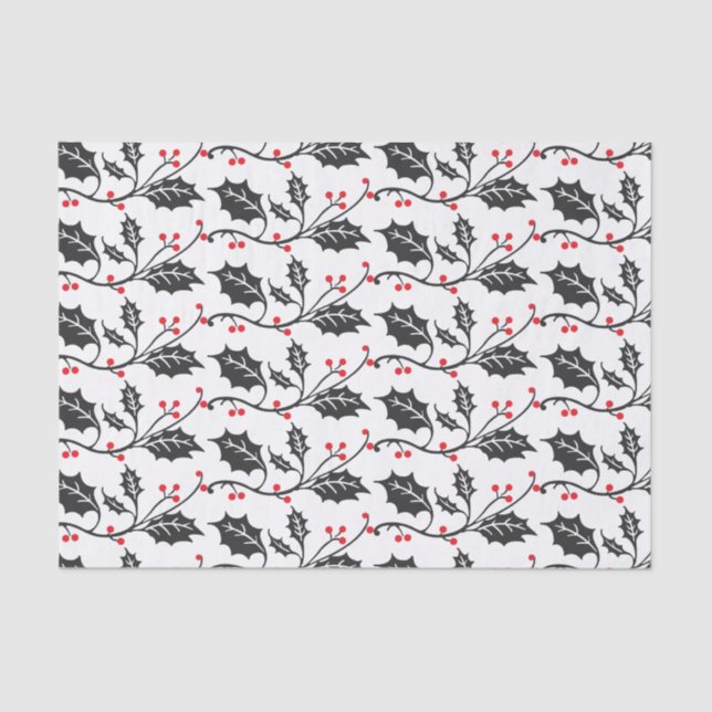 Elegant Modern Red and Black Holly Pattern Tissue Paper (Front)