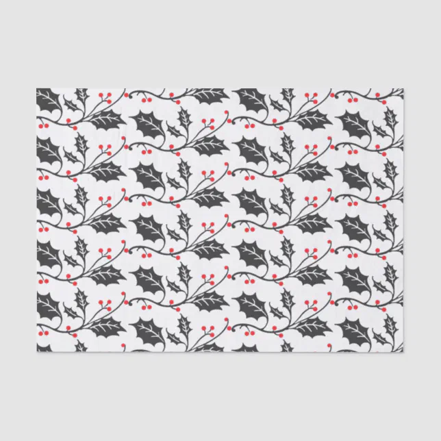 Elegant Modern Red and Black Holly Pattern Tissue Paper | Zazzle
