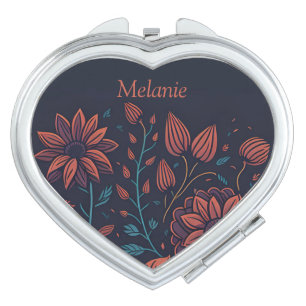 Elegant Modern Red and Blue Floral Personalised Compact Mirror