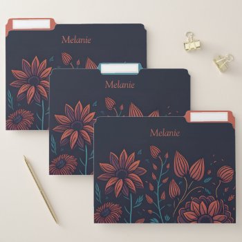 Elegant Modern Red And Blue Floral Personalised File Folder by LouiseBDesigns at Zazzle