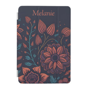 Elegant Modern Red and Blue Floral Personalised iPad Mini Cover