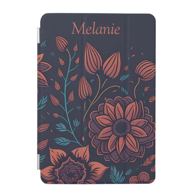 Elegant Modern Red and Blue Floral Personalised iPad Mini Cover (Front)