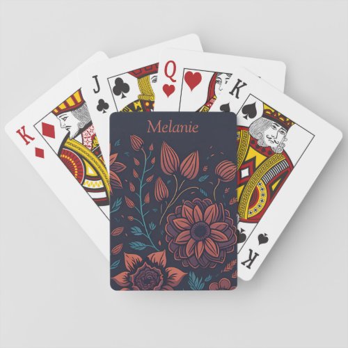 Elegant Modern Red and Blue Floral Personalised Poker Cards