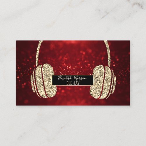 Elegant Modern Red Bokeh Glitter Headphone DJ Business Card