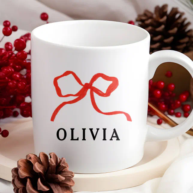 Elegant modern red bow ribbon coffee mug | Zazzle