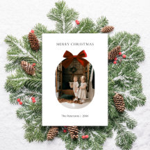 Elegant Modern Red Bow Ribbon Photo Christmas