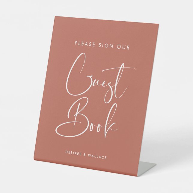 Elegant & Modern Red clay Guestbook Pedestal Sign (Front)