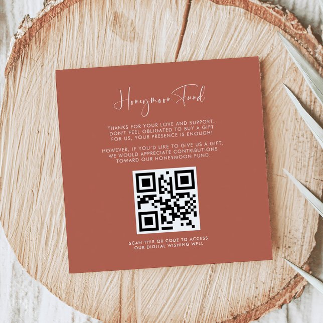 Elegant & modern Red Clay Honeymoon fund QR code Enclosure Card (Creator Uploaded)