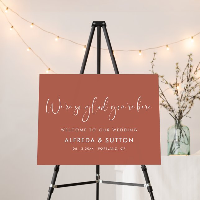 Elegant & Modern Red clay So glad you're here Sign (In Situ (Stand))