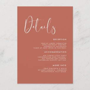 Elegant & modern Red clay wedding details Enclosure Card