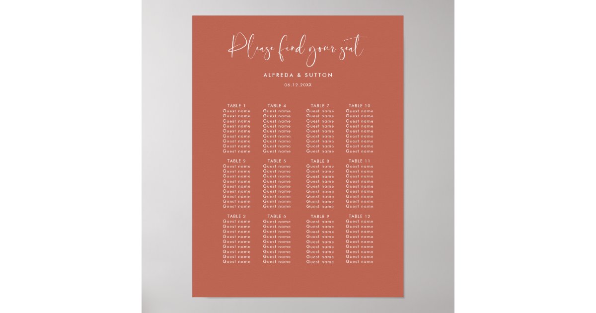 Elegant & modern Red clay wedding seating chart Zazzle