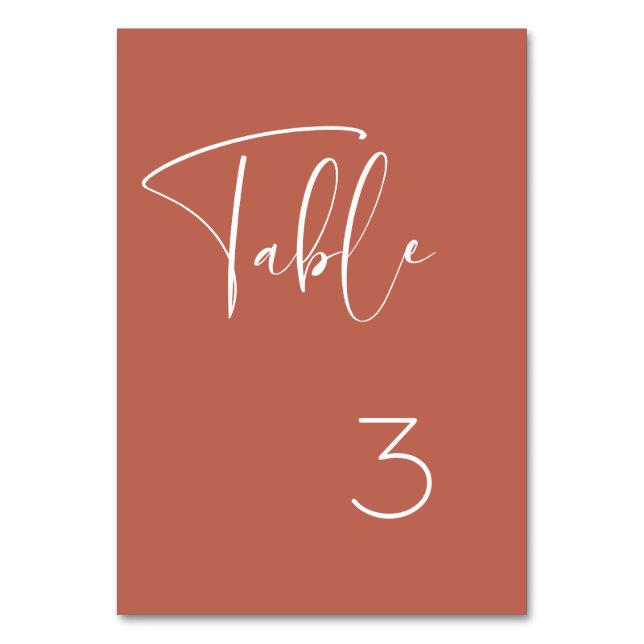 Elegant & modern Red clay wedding Table Number (Front)