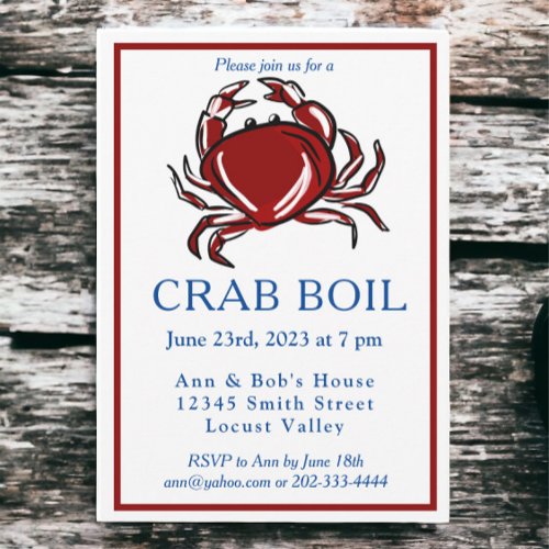 Elegant Modern Red Crab Boil Party Invitation