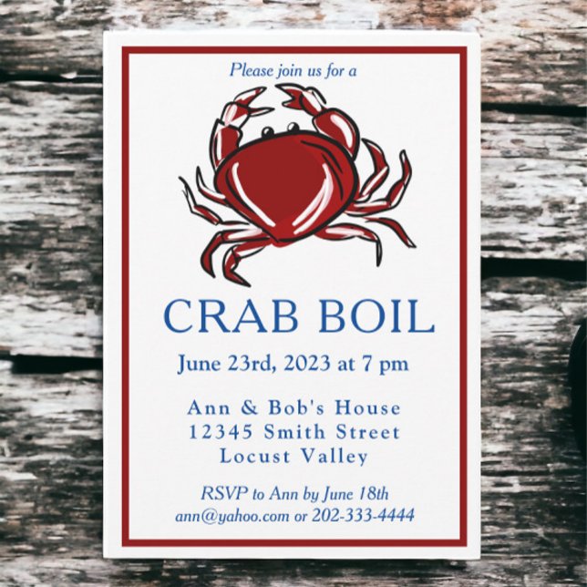 Elegant Modern Red Crab Boil Party Invitation (Creator Uploaded)