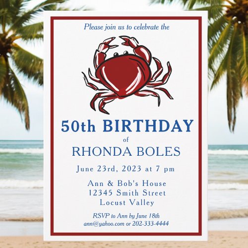 Elegant Modern Red Crab Seafood Birthday Party Invitation