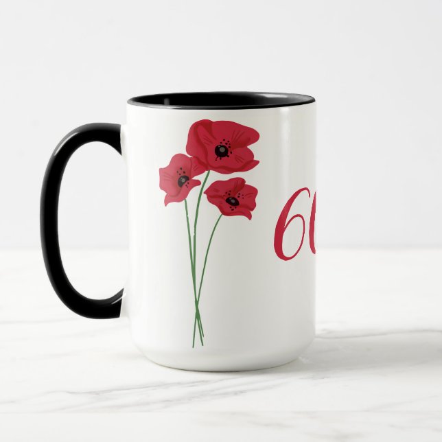 Elegant & Modern Red Floral 60th Birthday Woman Mug (Left)