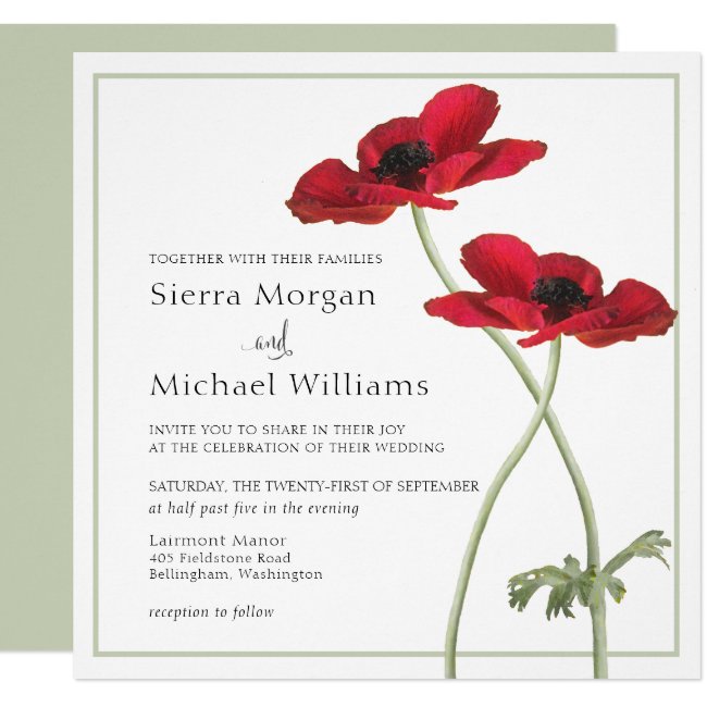 Elegant Modern Red Floral Botanical Wedding Invitation