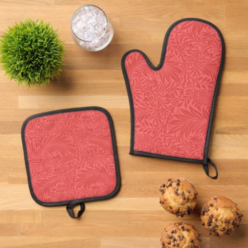 Elegant Modern Red Floral Pattern Oven Mitt  Pot Holder Set