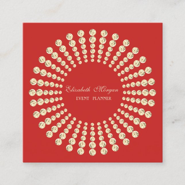 Elegant Modern,Red,Gold Diamonds Square Business Card (Front)