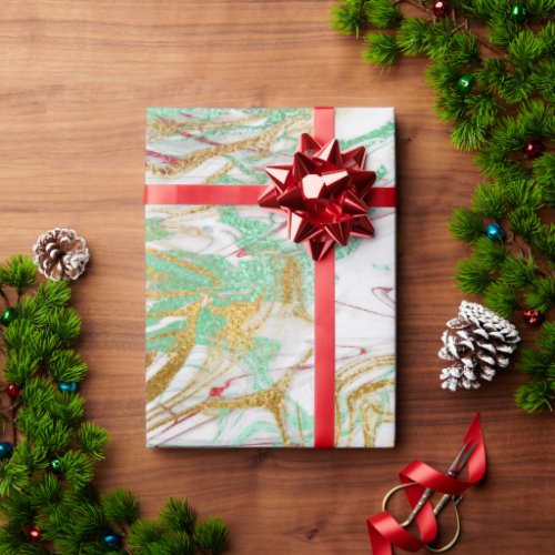 Elegant modern red gold green white marble look wrapping paper