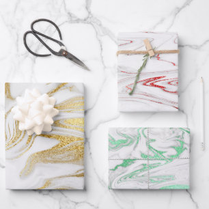 Elegant modern red gold green white marble look wrapping paper sheets