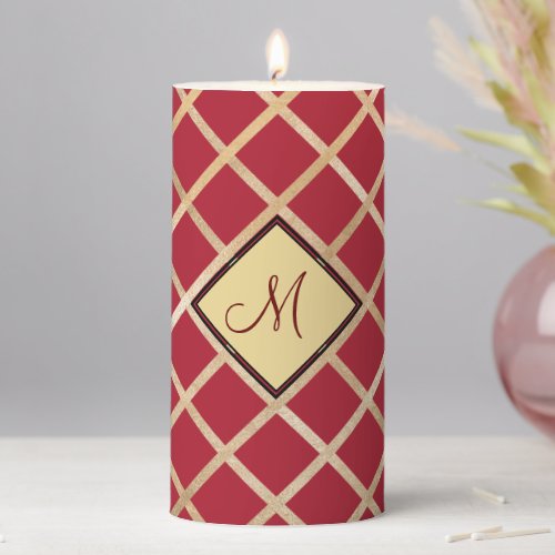 Elegant Modern Red Gold Monogram Personalize  Pillar Candle