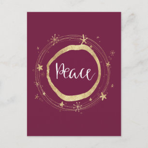Elegant Modern Red Gold Star Peace Holiday Postcard
