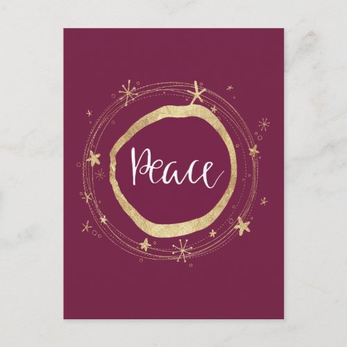 Elegant Modern Red Gold Star Peace Holiday Postcard