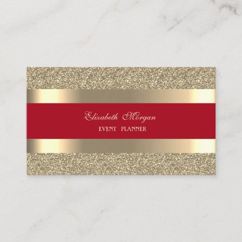 Elegant Modern Red Gold Striped Glitter Business Card