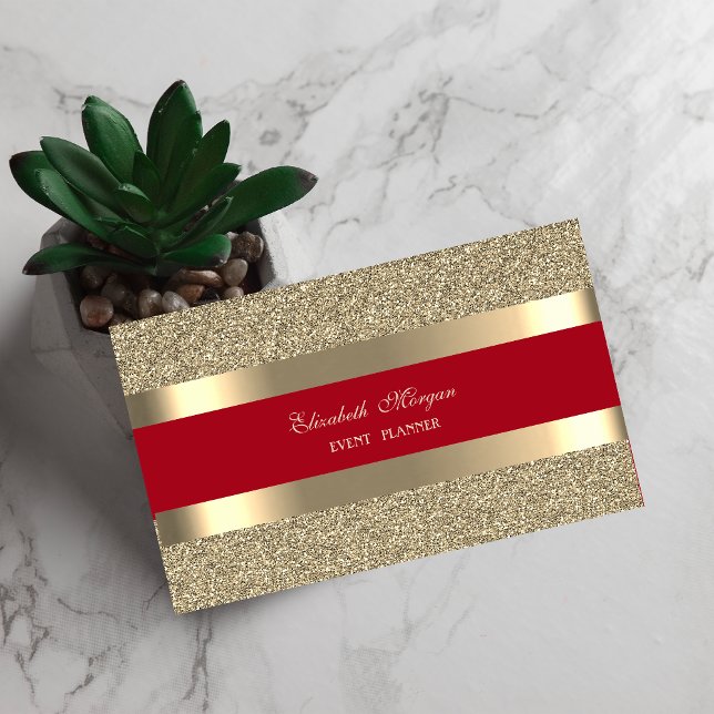 Elegant Modern, Red Gold Striped Glitter Business Card (Creator Uploaded)