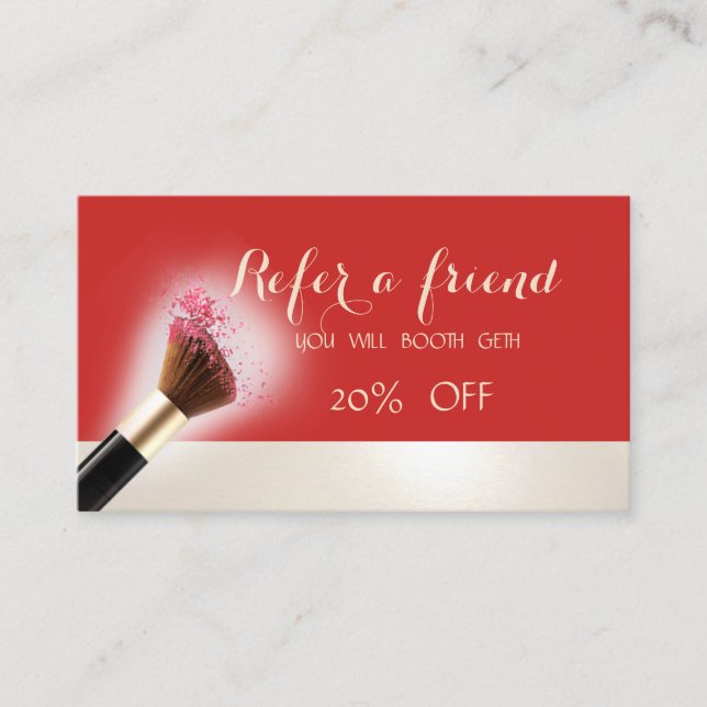 Elegant Modern,Red,Makeup Brush  Referral Card (Front)